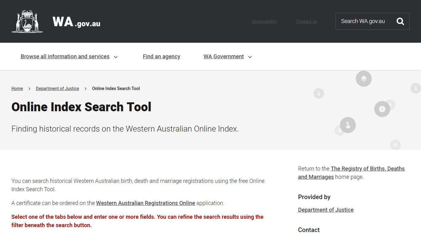 Online Index Search Tool - WA